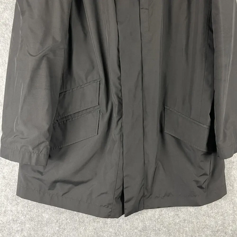 Vintage Banana Republic Factory Trench Coat Mens Large Black Water Resistant - Picture 3 of 16